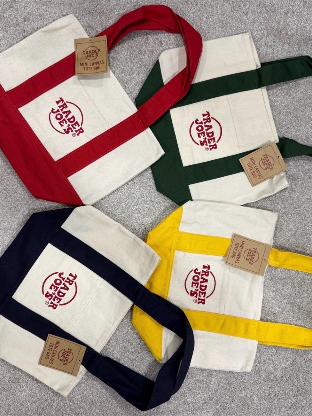 Trader Joe's Mini Canvas Tote Bag - Red, Green, Navy, Yellow